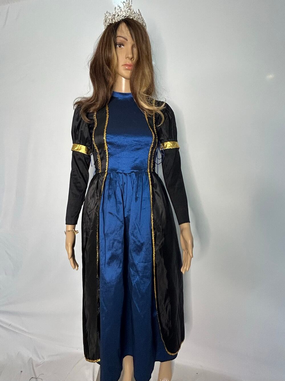 Handmade Medieval Renaissance Princess Costume Dress Blue Black Gold XS